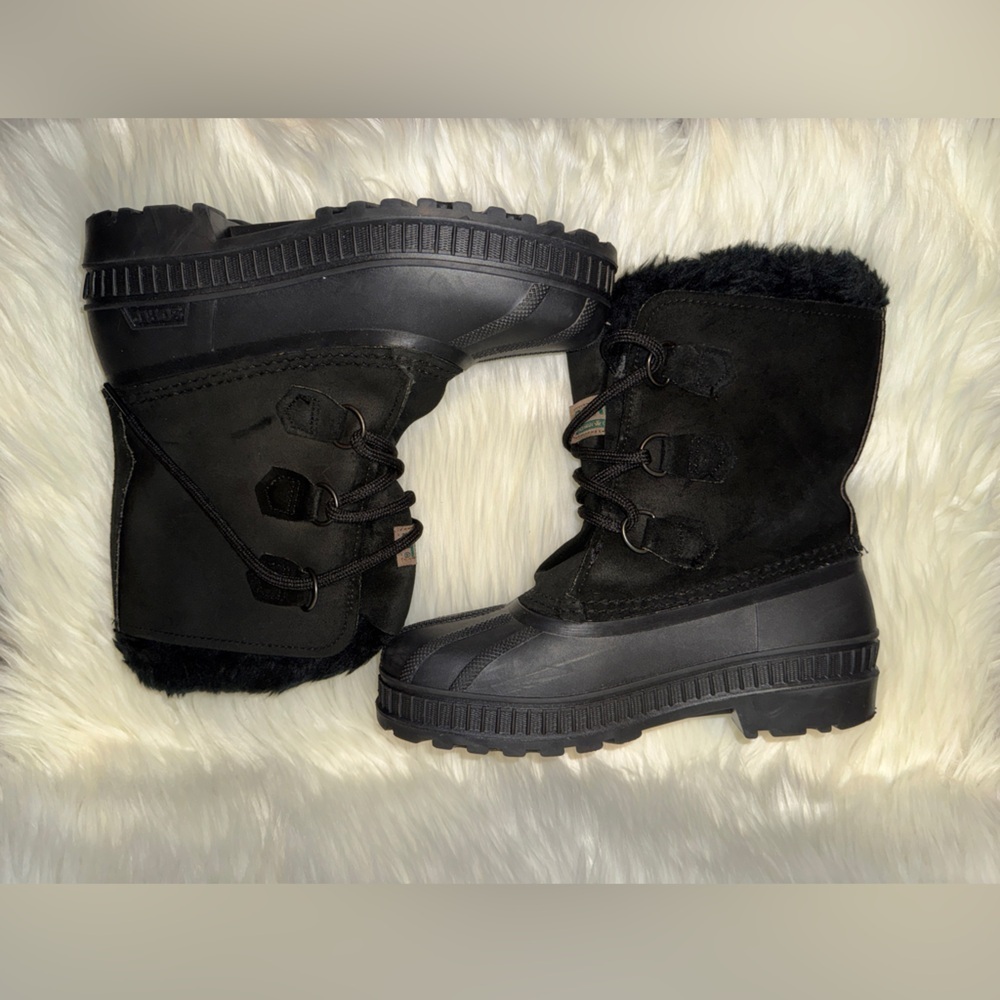 Sorel Winter Snow Boots Women's Size 6 Black Suede Rubber Faux Fur